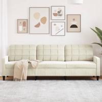 Driezitsbank 210 cm fluweel crmekleurig