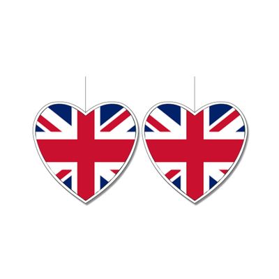 3x stuks engeland vlag hangdecoratie hartjes vorm karton 14 cm
