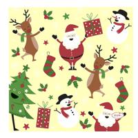 Duni Kerstservetten - 20x - geel - gedecoreerd - kerstfiguurtjes - 24 x 24 cm - 3 laags - thumbnail