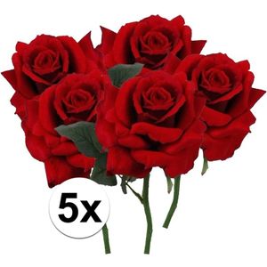 5x Rode rozen deluxe kunstbloemen 31 cm