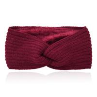 LGT JWLS Dames Hoofdband - Bordeaux, Katoen met Fleece Voering, Gebreid met Lijnen en Voorzien van Knoop