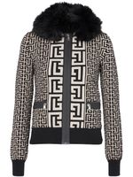 Balmain veste monogrammée à col en fourrure artificielle - Noir