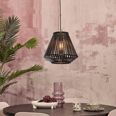GOOD&MOJO Hanglamp 'Merapi' Diamond, Bamboe, 30cm, kleur Zwart