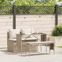 3-delige Tuinset met kussens poly rattan beige