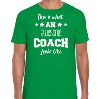 Cadeau t-shirt voor heren - awesome coach - coaches bedankje - groen