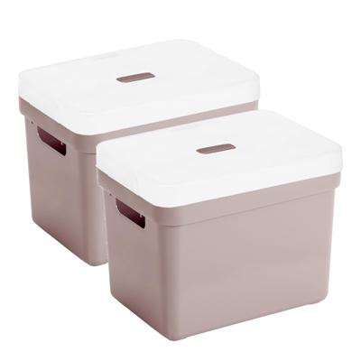 Sunware Opbergbox met transparante deksel - 2x stuks - roze - 18L - kunststof - 35x25x24cm