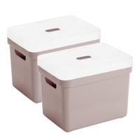 Sunware Opbergbox met transparante deksel - 2x stuks - roze - 18L - kunststof - 35x25x24cm