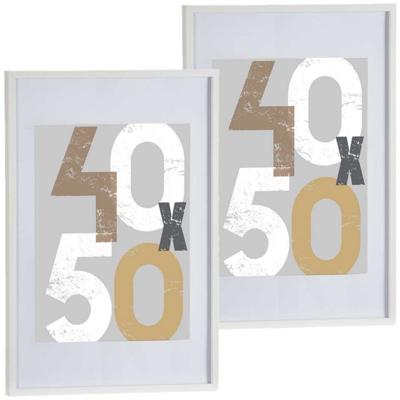 2x stuks houten fotolijst - wit - 50 x 70 cm - fotolijstje - met passe-partout - decoratie