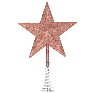 Kunststof kerstboom ster piek glitter donker roze/rose 20 cm