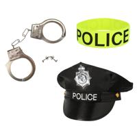 Politie verkleed accessoire set - 3-delig - handboeien/pet/armband - volwassenen Politie verkleed accessoire set - 3-delig - handboeien/pet/armband - volwassenen
