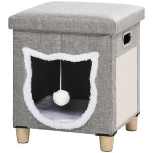 PawHut Kattengrot, kattenhuis, inclusief speelgoedbal, wasbaar kussen, 35,5 cm x 35,5 cm x 42,5 cm