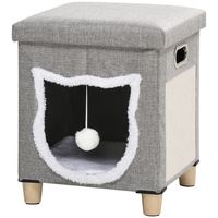PawHut Kattengrot, kattenhuis, inclusief speelgoedbal, wasbaar kussen, 35,5 cm x 35,5 cm x 42,5 cm - thumbnail