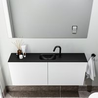 Zaro Polly toiletmeubel 120cm mat wit met zwarte wastafel met kraangat - thumbnail