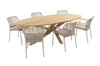 Taste Barista/Prado ovale tuinset 240x115 cm. (7-delig) - Latte/Teak