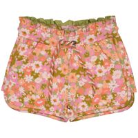 Quapi Meisjes sweat short - Brune - AOP roze bloemen - thumbnail