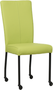 Felgroene leren moderne eetkamerstoel Deal - poot vierkant zwart met wiel - Hermes Leer Lime (felgroen leer)