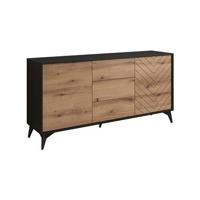 Meubella Dressoir Dolores - Eiken - Zwart - 154 cm - met lades - thumbnail