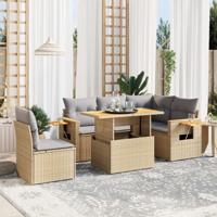 6-delige Loungeset met kussens poly rattan beige