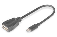 Digitus USB 2.0 Adapterkabel [1x Micro-USB 2.0 B stekker - 1x USB 2.0 bus A] DB-300309-002-S Rond, Afgeschermd (dubbel), Met OTG-functie