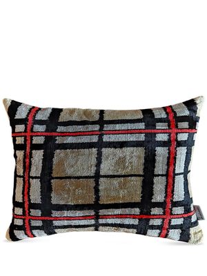 Les-Ottomans coussin à carreaux effet velours - Tons neutres