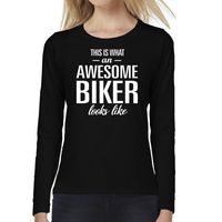 Awesome biker / motorrijdster cadeau t-shirt long sleeves dames - thumbnail