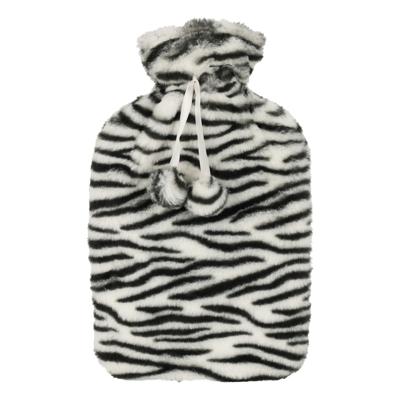 Warmwaterkruik - met zachte zebraprint hoes - wit/zwart - 1,75L - kruik