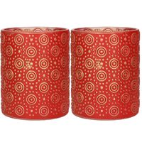 2x stuks luxe theelichthouder/kaarsenhouder - rood/goud - glas - D8 x H10 cm - thumbnail