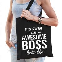 Katoenen cadeau tasje awesome boss zwart - thumbnail