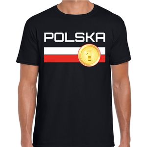 Polska / Polen landen shirt met gouden medaille en Poolse vlag zwart voor heren 2XL  -