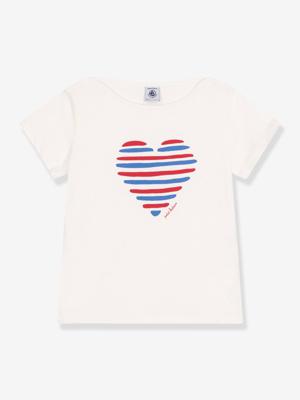 T-shirt kind korte mouwen hart PETIT BATEAU wit