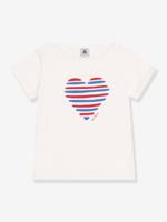 T-shirt kind korte mouwen hart PETIT BATEAU wit