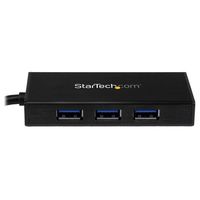 StarTech.com 3-poorts draagbare USB 3.0-hub plus Gigabit Ethernet aluminium met geintegreerde kabel - thumbnail
