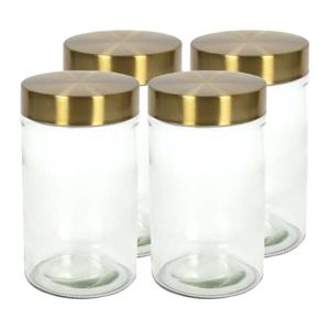 Voorraadpot - 4x - 900 ml - glas - draaideksel - goud - 10 x 17 cm - weckpot