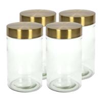 Voorraadpot - 4x - 900 ml - glas - draaideksel - goud - 10 x 17 cm - weckpot