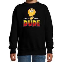 Funny emoticon sweater Time is money dude zwart kids - thumbnail