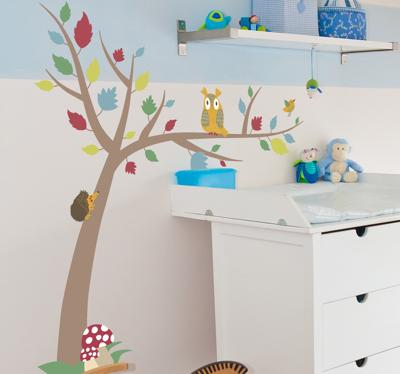Sticker kinderkamer boom egel uil
