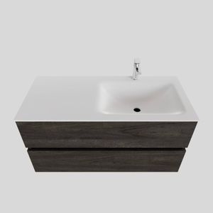 Badkamermeubel Solid Surface BWS Oslo 100x46 cm Rechts Wood Dark Brown (met 1 kraangat)