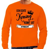 Oranje Koningsdag sweater - echte Koning komt uit Utrecht - heren - trui - thumbnail