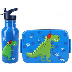 Crazy Dino lunchbox set voor kinderen - 2-delig - blauw - kunststof/rvs - Lunchboxen