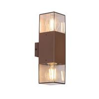 QAZQA Buiten wandlamp roestbruin met smoke kap 2-lichts IP44 -