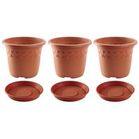 3x stuks bloempotten met onderschaal terra cotta rond diameter 29 cm