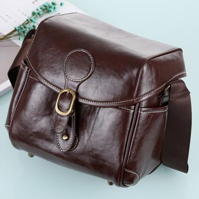 Draagbare digitale Camera schoudertas zachte PU lederen tas met riem maat: 21 cm x 15 cm x 20 cm (koffie)