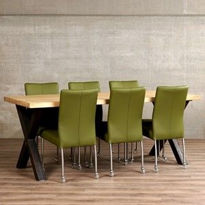 Set van 6 leren eetkamerstoelen - met wieltjes - groen leer - Echt leer, Modern, ontdek de vele Leersoorten en Kleuren bij ShopX
