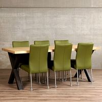 Set van 6 leren eetkamerstoelen - met wieltjes - groen leer - Echt leer, Modern, ontdek de vele Leersoorten en Kleuren bij ShopX