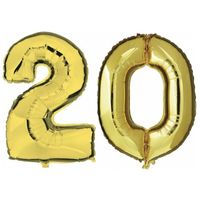 20 jaar gouden folie ballonnen 88 cm leeftijd/cijfer   -