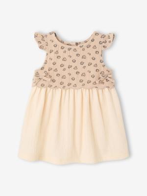 Jurk voor babymeisjes van twee materialen vanille Jurk voor babymeisjes van twee materialen vanille