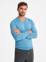 Ombre - Heren Sweater - Lichtblauw - V-Hals - Ribgebreide Boorden