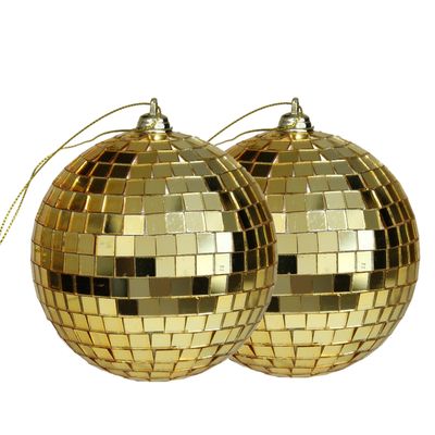 Grote discobal kerstballen - 2x stuks - goud - 10 cm - kunststof