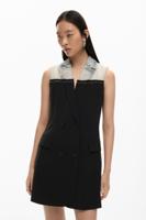 Overslagjurk van twee materialen - BLACK - L