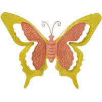 Mega Collections tuin/schutting decoratie vlinder - metaal - oranje - 24 x 18 cm   -